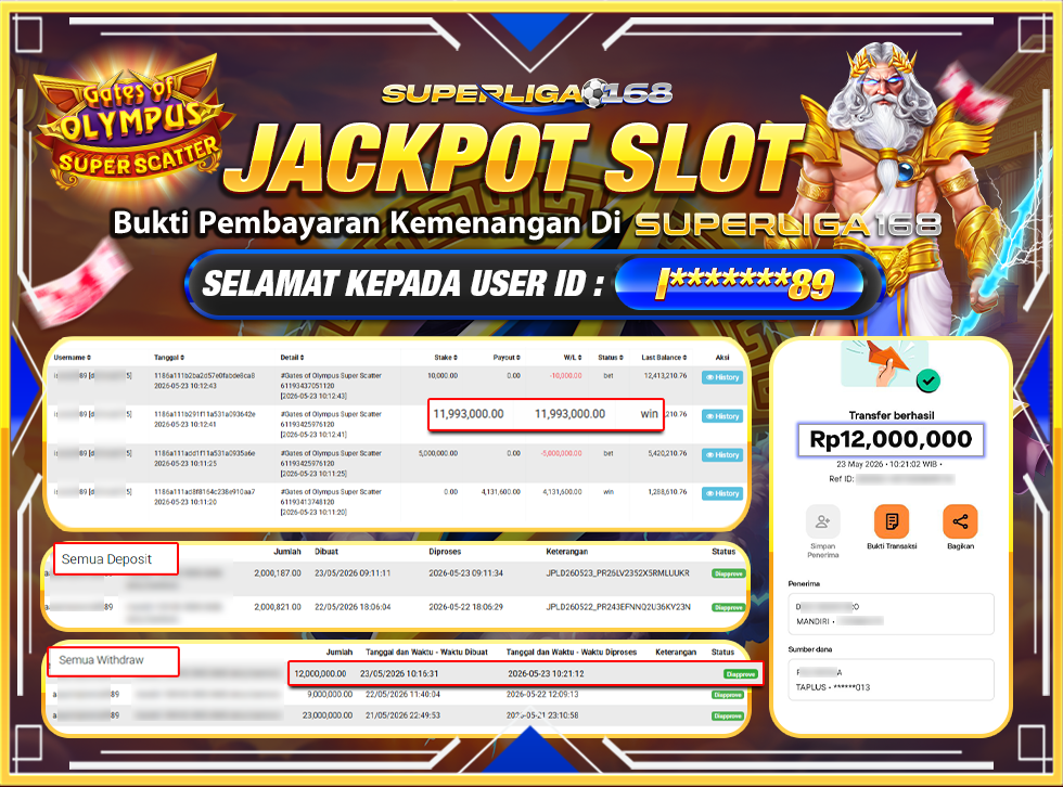 SUPERLIGA168 JAACKPOT GATES OF OLYMPUS SUPER SCATTER Rp.12,000,000LUNAS